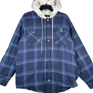 Wrangler Authentics Flannel Quilted Lined Men's Large Hooded Jacket Blue Plaid